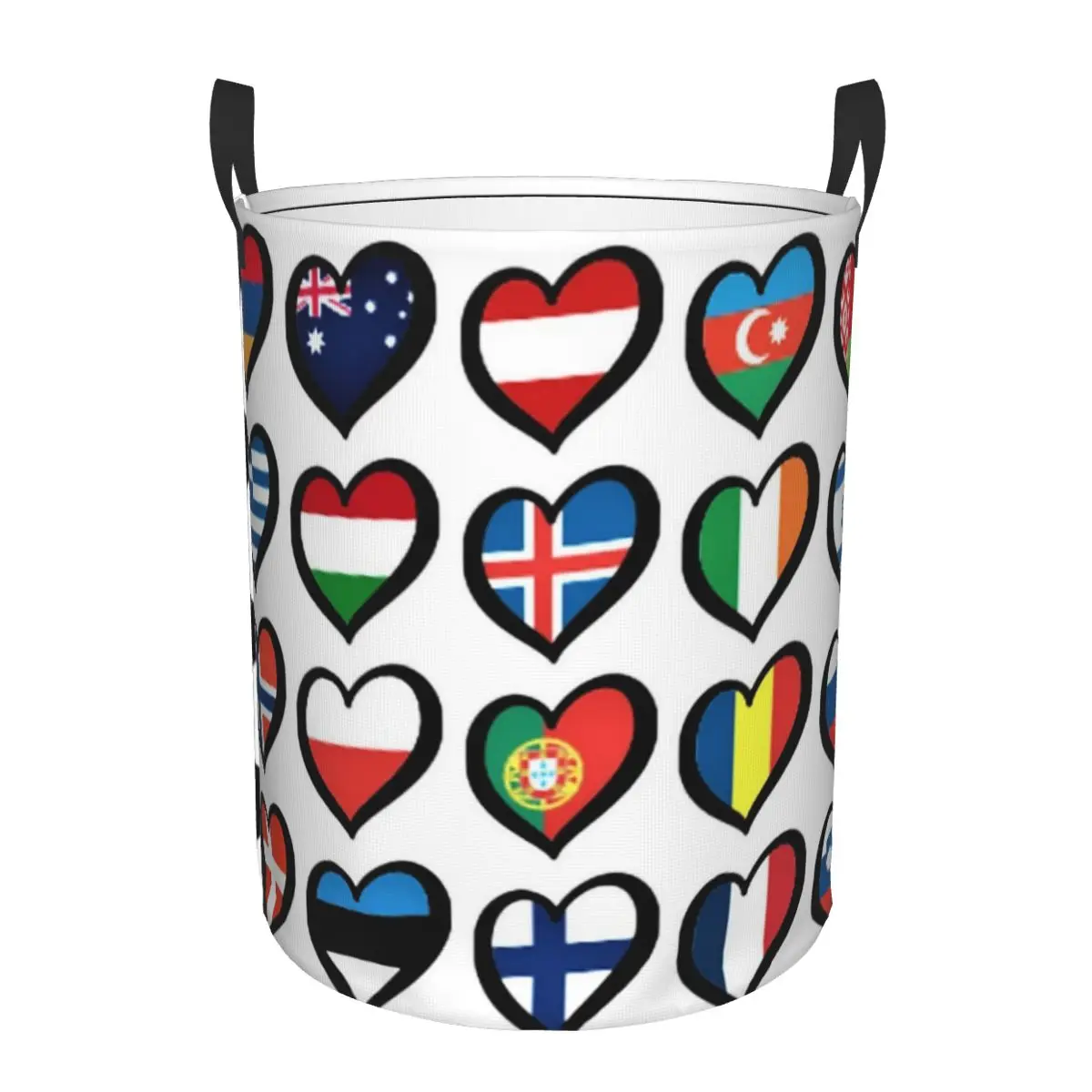

Eurovision Song Contest Flags Hearts Foldable Laundry Baskets Dirty Clothes Sundries Storage Basket Home Large Waterproof Bag