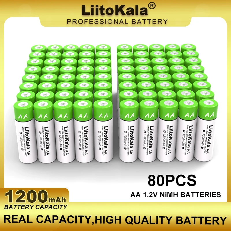 

80 шт./лот Liitokala оптовая продажа 1,2 в AA 1200 мАч Ni-MH перезаряжаемая батарея для термопистолета пульт дистанционного управления Мышь игрушечные б...