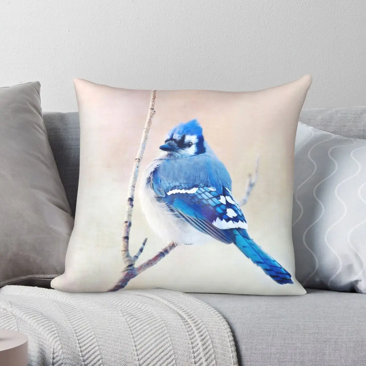 

Blue Jay On Branch Pillowcase Polyester Linen Velvet Pattern Zip Decor Pillow Case Sofa Cushion Cover