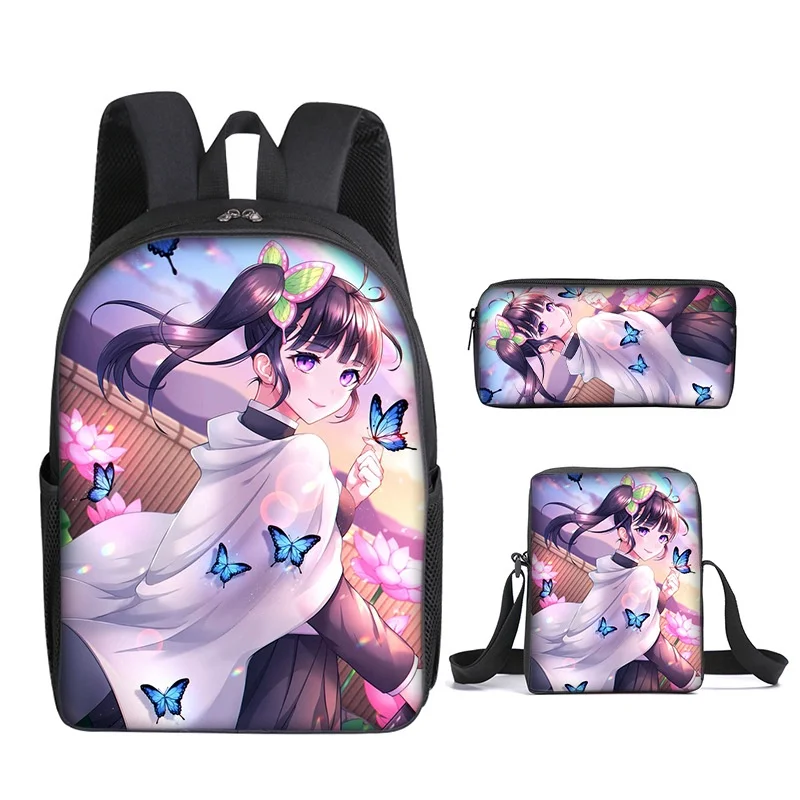 Demon Slayer 3 Piece Children Nezuko Tanjirou Anime Backpacks Students Girls Boys Primary Secondary School Bags with Pen Bag New