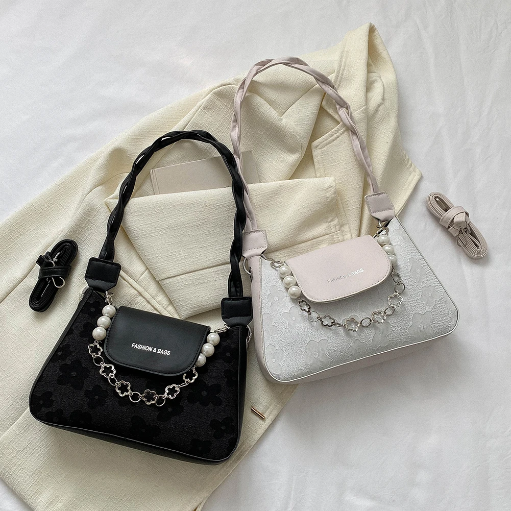 

Женская дизайнерская сумка через плечо, модная дамская сумочка на цепочке с жемчугом, ранец с цветочной текстурой, тоут через плечо