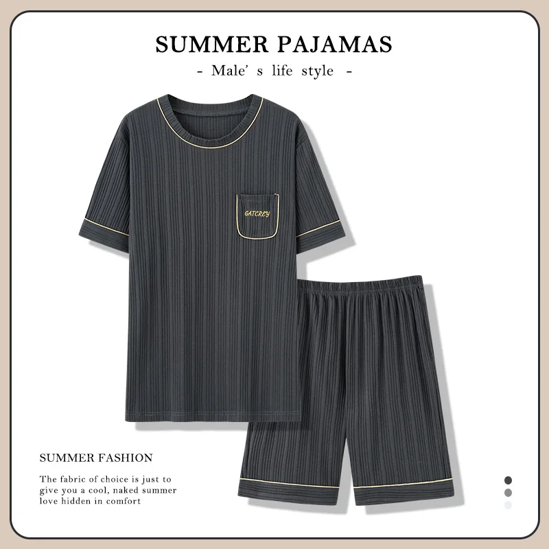 New Cotton Pajamas Men's Summer Homewear Thin Short-sleeved Shorts Loungewear Senior Sense Sleepwear Fat Plus Size Home Wear Set