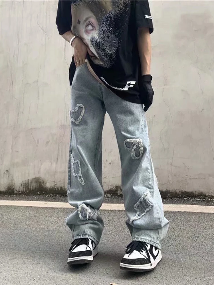 Men's Casual Clothing Y2K Men Denim Jeans Loose Straight Casual Trousers Boyfriend Wind Jeans Casual Hip -hop Street Clothing