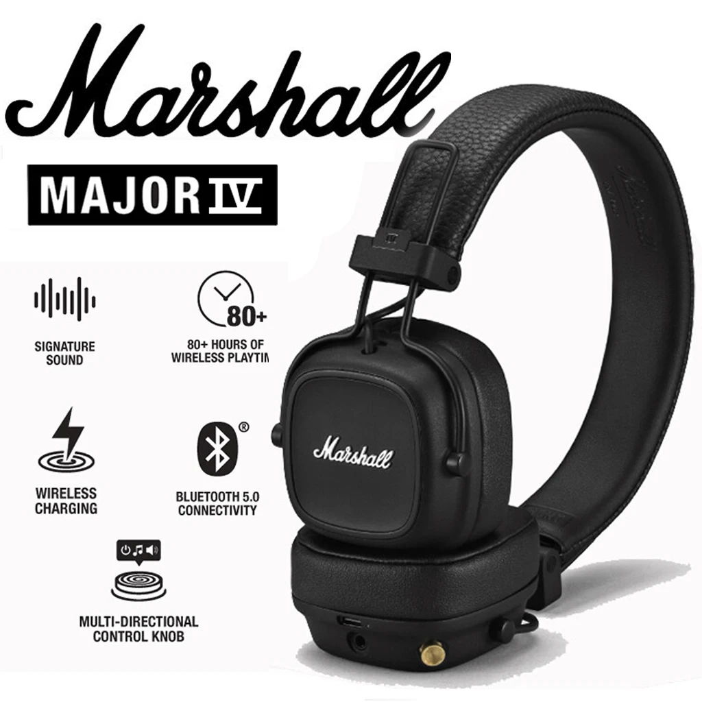 

NEW Marshall MAJOR IV On-Ear Wireless Bluetooth Headphones Classic Earphones Deep Bass Foldable Pop Rock Retro Music Mic Headset