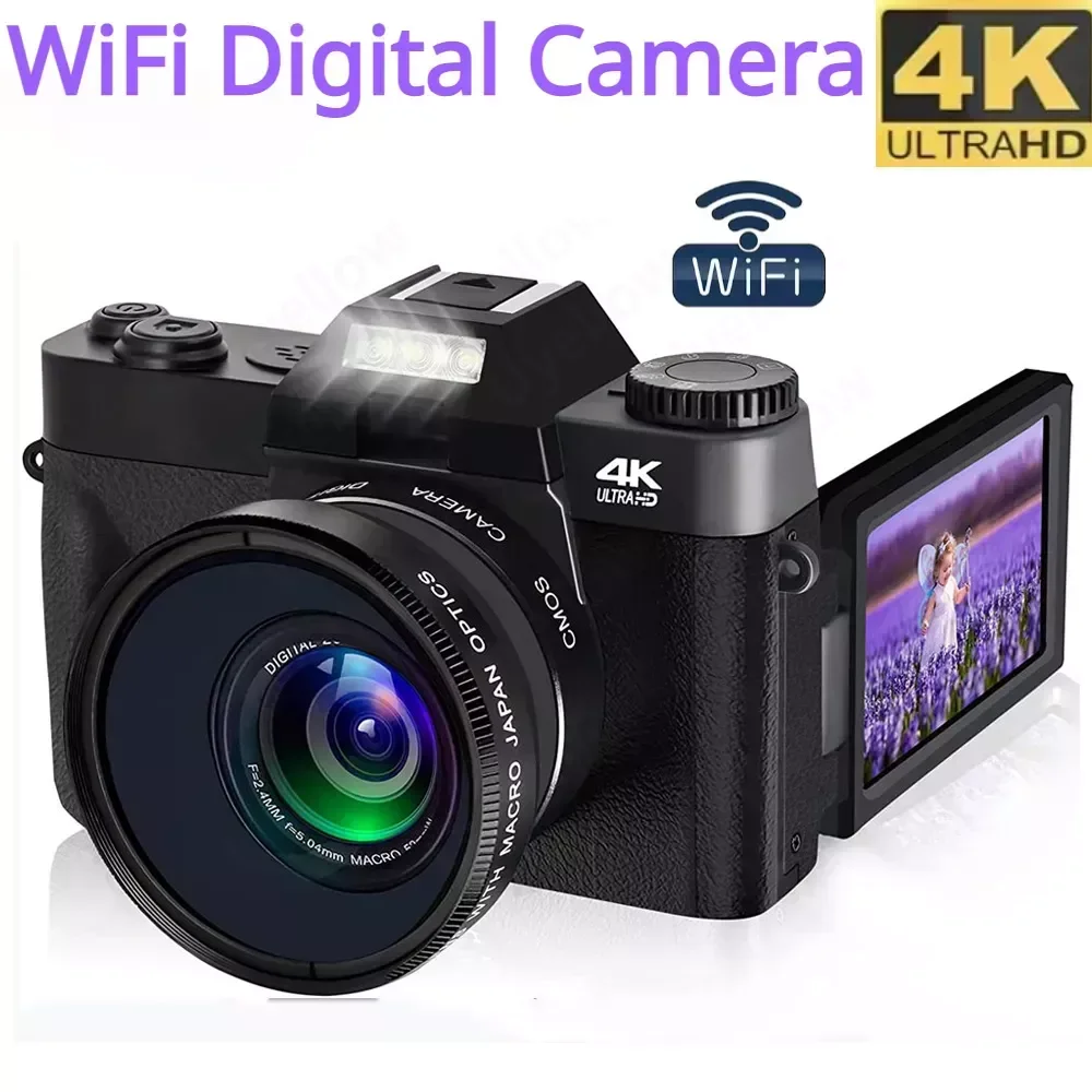 

Профессиональная цифровая камера 4K HD Wi-Fi Веб-камера широкий угол 16X цифровой зум 48 МП фотокамера видеокамера 3-дюймовый откидной экран записывающее устройство