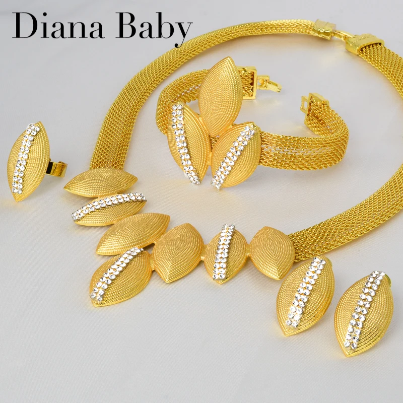 

Diana Baby Jewelry 4piece Set Earrings Necklace Bracelet Ring 18K Dubai Gold Plated Party Wedding Anniversary Women Gift