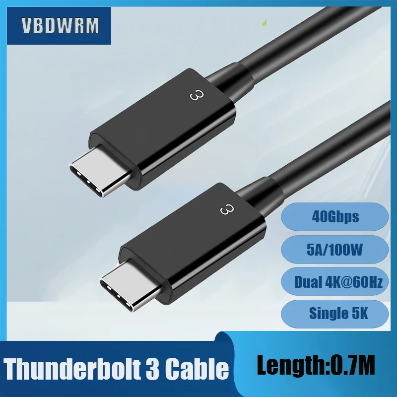 

100W thunderbolt 3 cable 40Gbps for Dell XPS Macbook Pro Supports 100W charging 0.6m 40GB 5A (USB C Compatible )