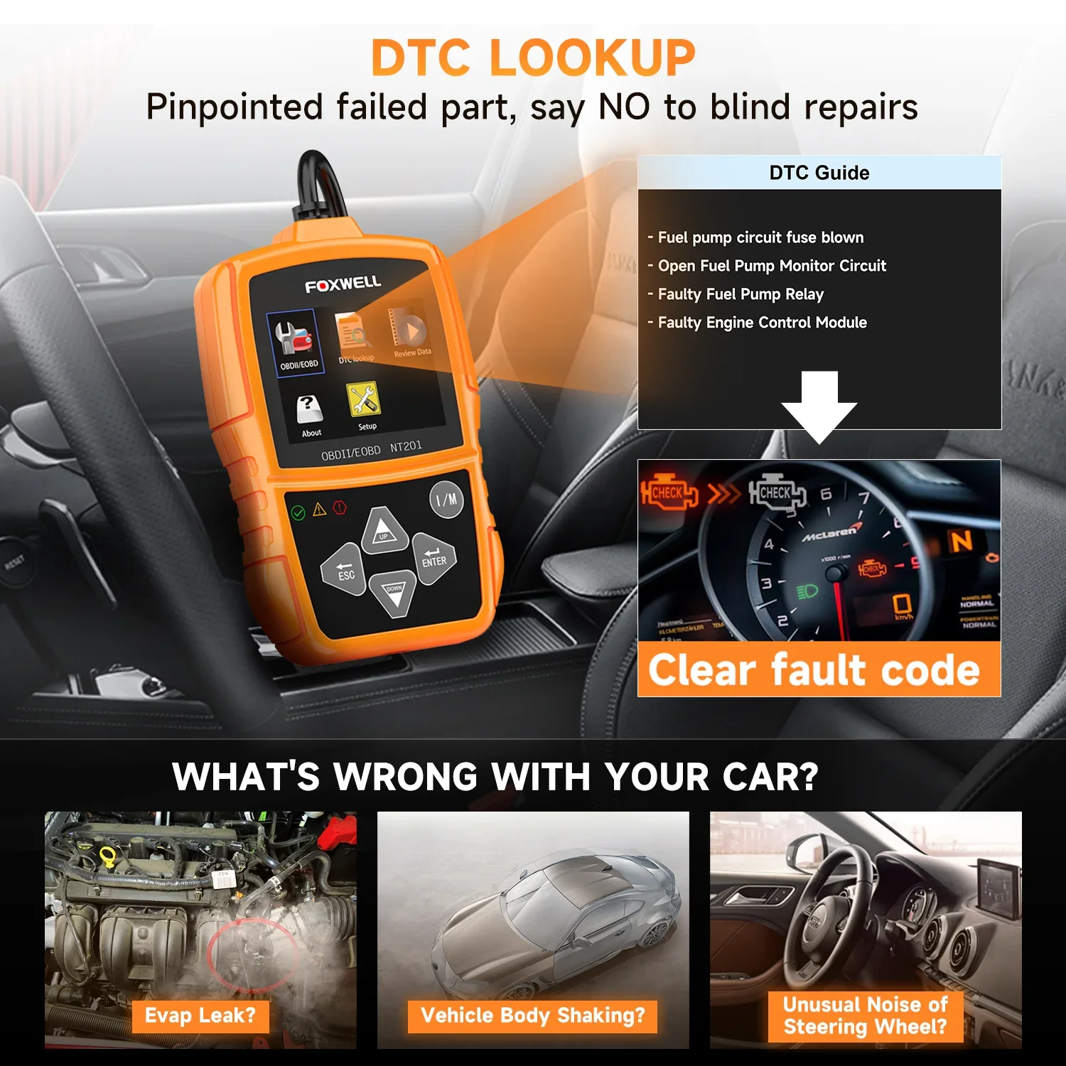 Автоматический OBD2 EOBD сканер кода ошибки FOXWELL NT201 диагностика двигателя свободное