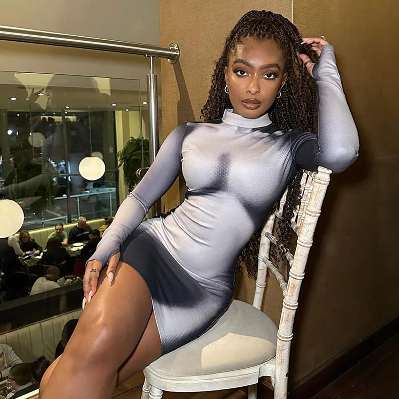 

Streetwear 3D Body Print Bodycon Mini Dress Women Y2K Clothing Body-shaping Long Sleeve Elastic Party Club Short Dresses Vestido