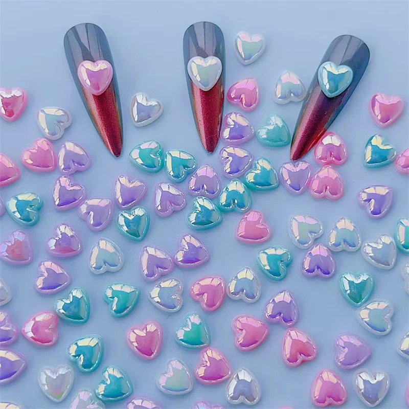 

50pcs 3D Kawaii Peach Heart Nail Art Decorations Simple Mix Love Design Nail Charms Resin Glitter Aurora Jewelry Accessories DIY