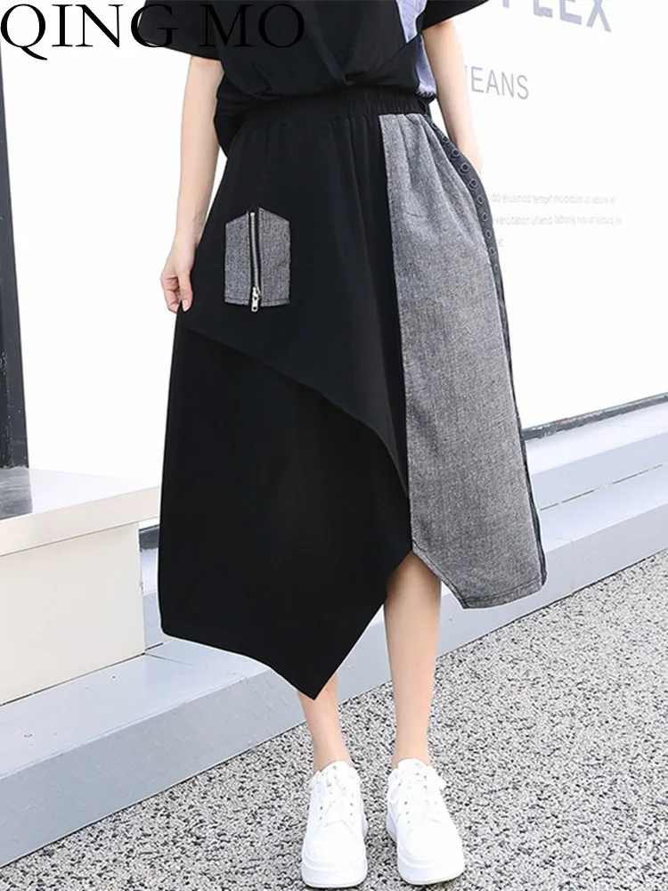 

Женская юбка с высокой талией QING MO, тонкая Асимметричная трапециевидная юбка с высокой талией, весна-лето 2023