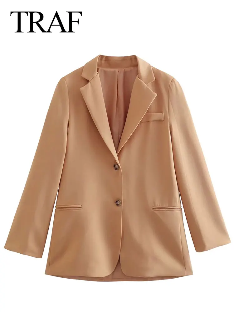 

TRAF Fashion Commuter Women's Blazer Suit Collar Two Button Asymmetric Solid Khaki Long Sleeve Office Spring And Autumn Coat