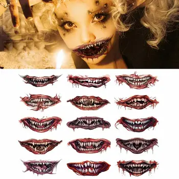 Skeleton Mouth Sticker Prank Makeup 15-Piece Smiling Lip Sticker Scary Mouth Temporary Stickers For Halloween Decoration 1