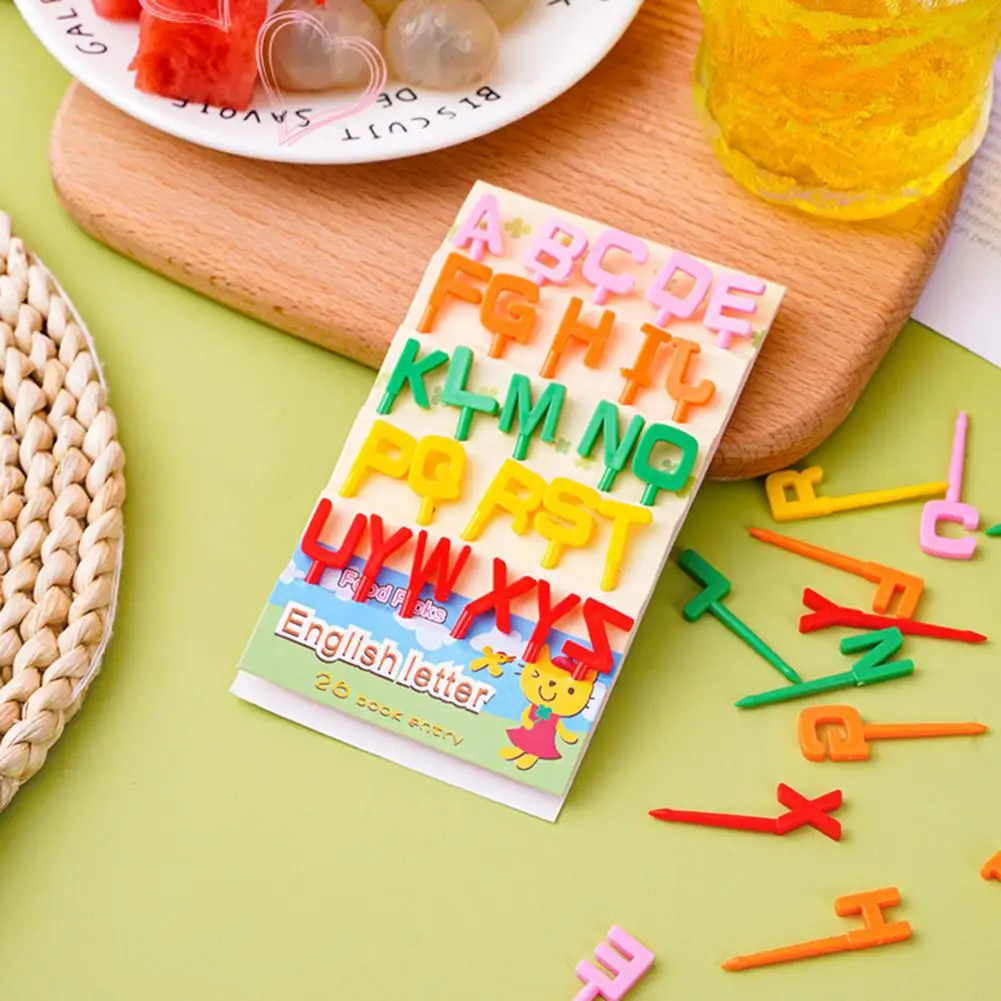 

Зубочистки для фруктов, 26 шт./компл., хороший мультяшный ажурный алфавит без запаха, вилки для фруктов, аксессуары Bento