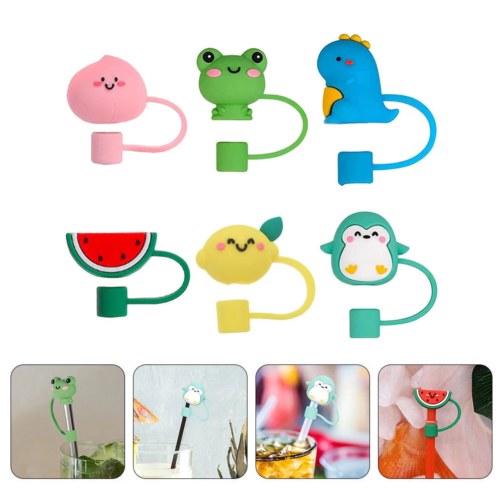 

6pcs Reusable Straw Caps Portable Straw Covers Decorative Straw Caps Silicone Tips for Cup