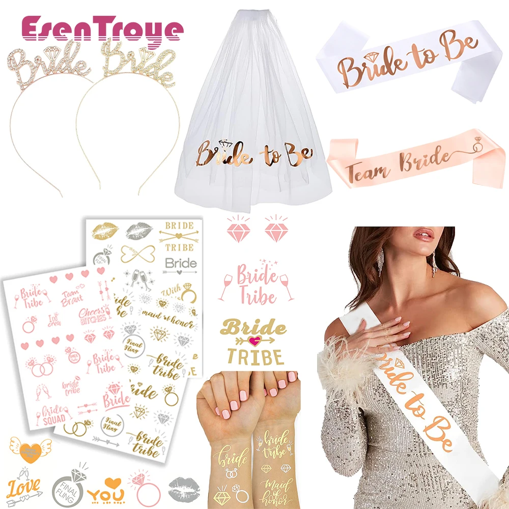 

Детская атласная Фата с поясом для девичника, повязка на голову, тату-наклейки для невесты, Свадебный декор, подарки подружки невесты, сувениры