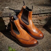 new chelsea boots men shoes pu solid color personality british fashion casual street daily brogue carved round ankle boots cp251