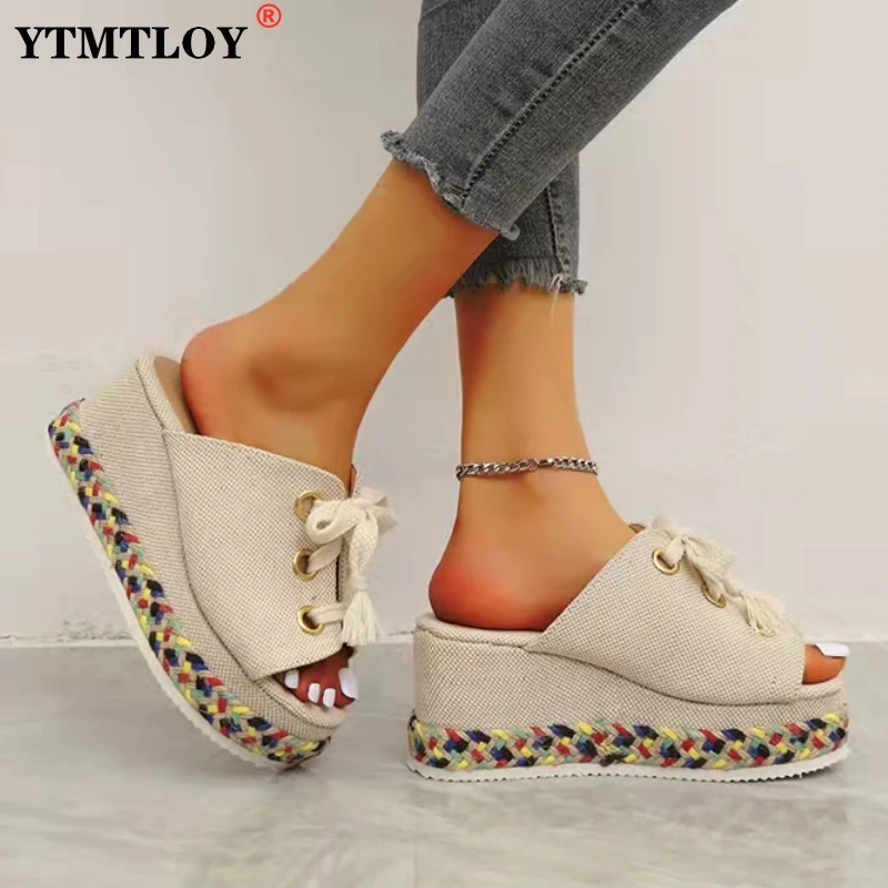 

Women Sandals Casual Wedges Heels Slippers for Summer Shoes Women Peep Toe Straw Heels Sandalias Mujer Sweet Platform Sandals