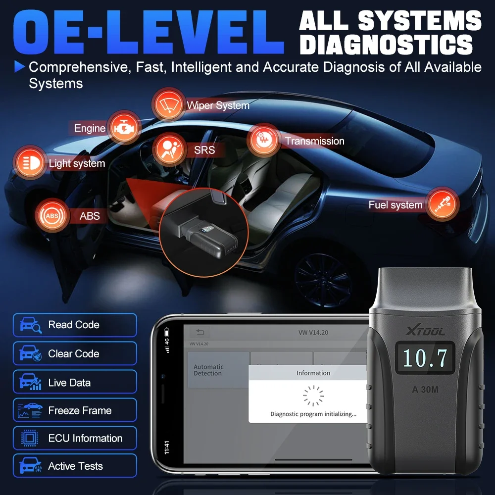 Фото Диагностический сканер A30M V2.0 OBD2 для полной диагностики автомобиля по Bluetooth, двунаправленный сканер с 23 функциями сброса и поддержкой CANFD FCA №2