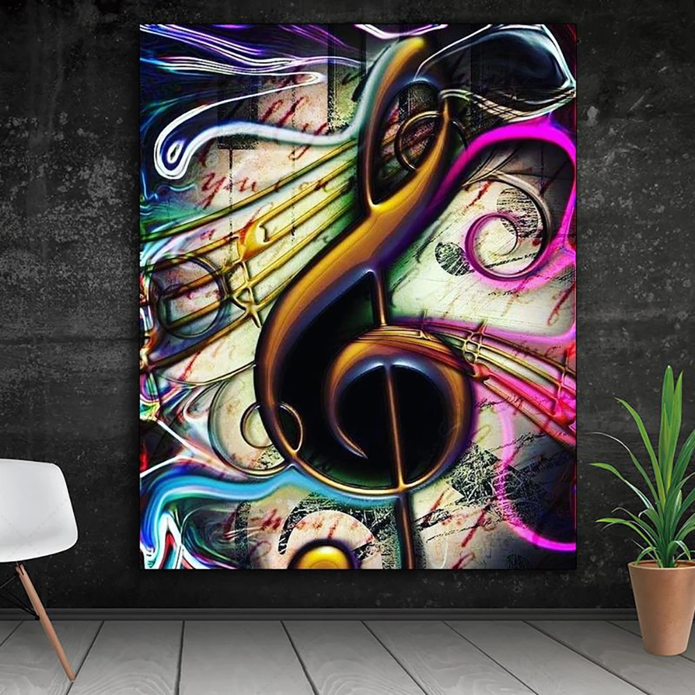 

5D DIY Diamond Painting Cross Stitch Kits Musical Note Full Round Drill Embroidery Mosaic Abstract Art Home Decoration Gift