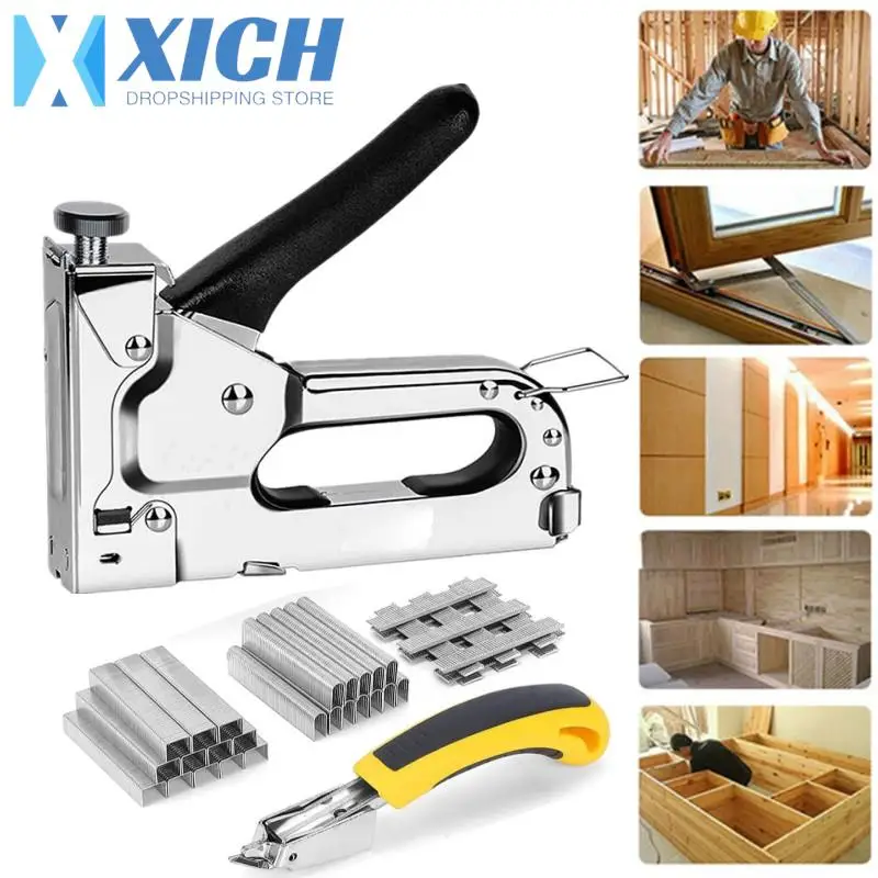 

3 in 1 Heavy Duty Construction Staple Gun Kit, Metal Hand Operated Tacker, Nail Gun with Staples Remover and 1000 Pcs Staples