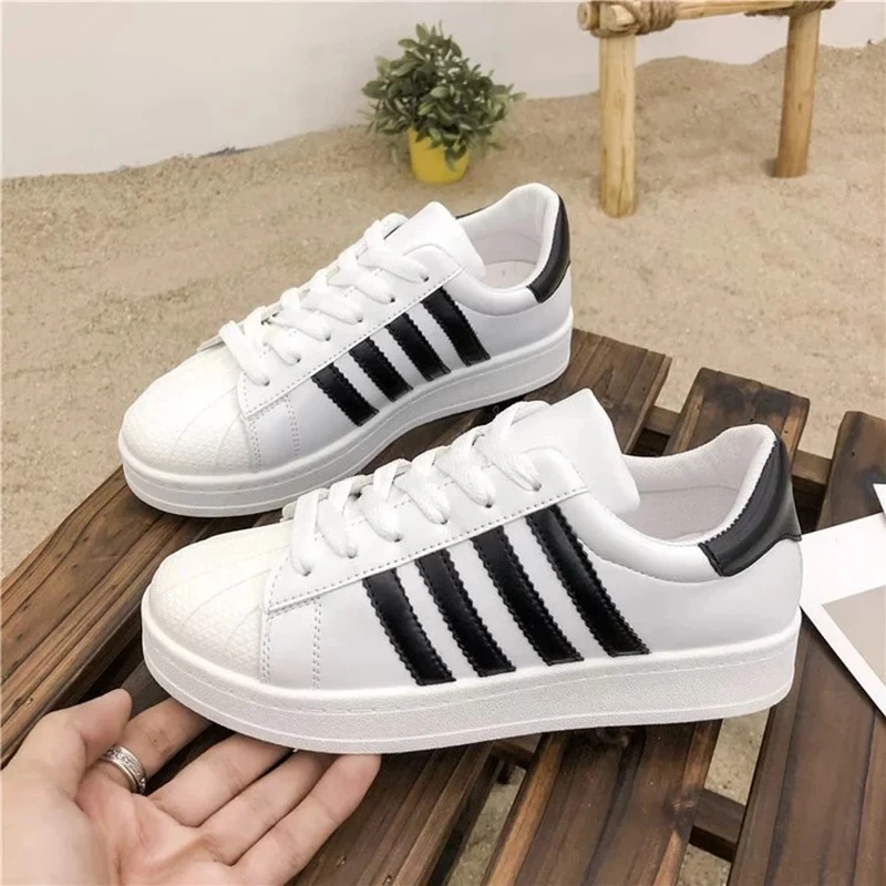

Summer Outdoor Sneakers Multicolor White PU Leather Fashion Women Casual Shoes Platform Round Toe Women's Vulcanized Shoes 2021