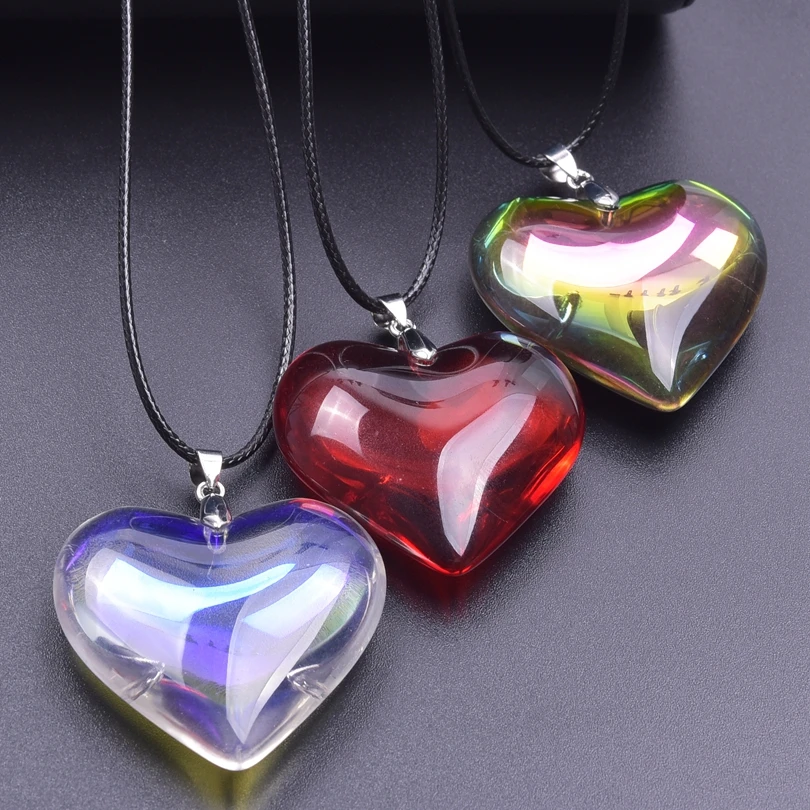

1Pc Mix Colors Korean Styles Big Heart Love Pendant Necklaces For Women Y2K Sweet Cool Girls Harajuku Leather Collier Jewelry