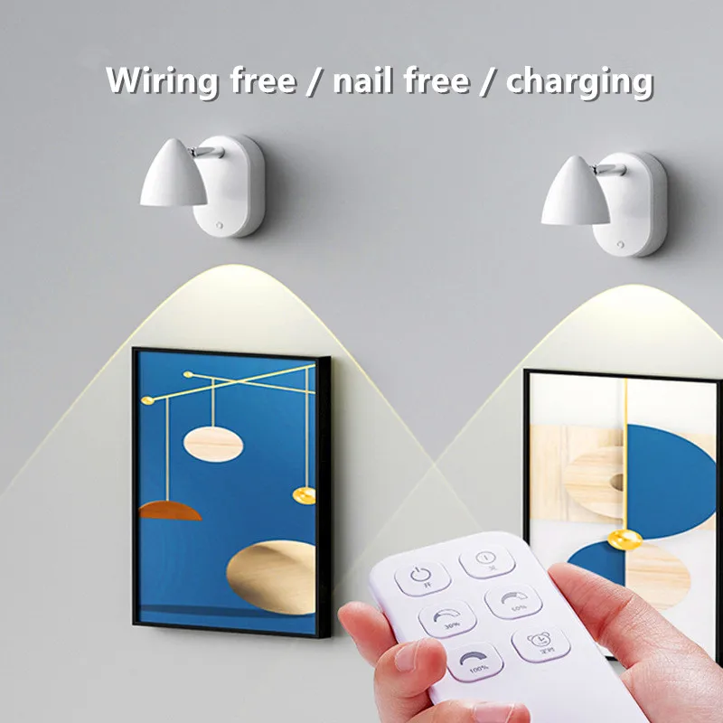 

New Indoor 3-color light wiring-free remote control rechargeable spotlight installation-free mural light bedside wall lamp