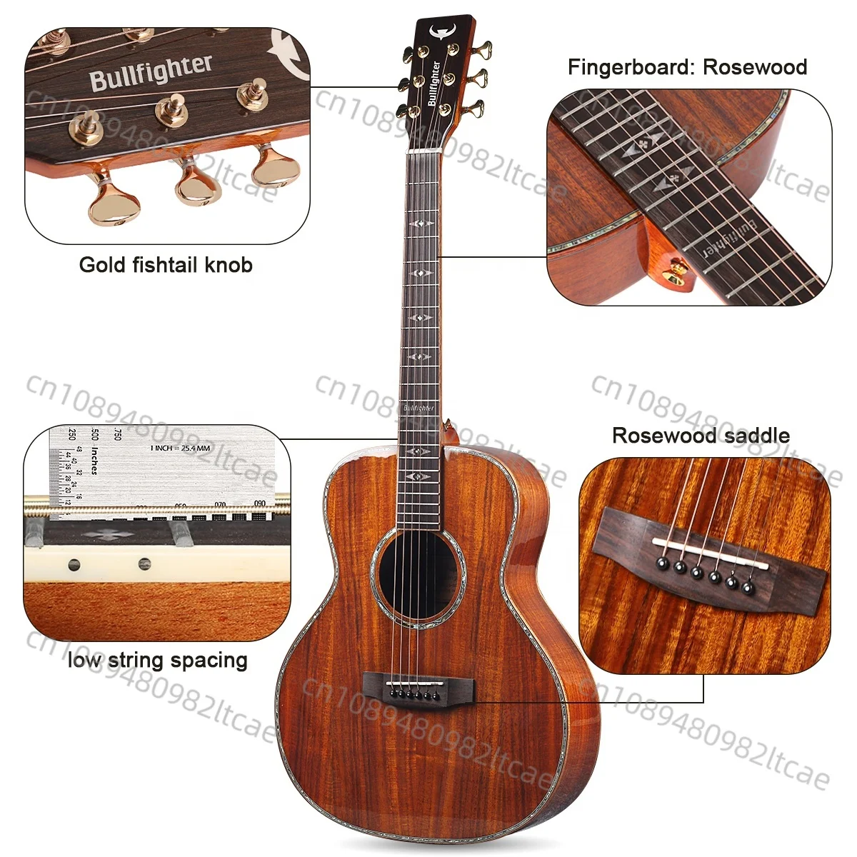 Профессиональная Гитара Bullfighter D-3623 KOA из дерева 36 дюймов натуральный цвет акации