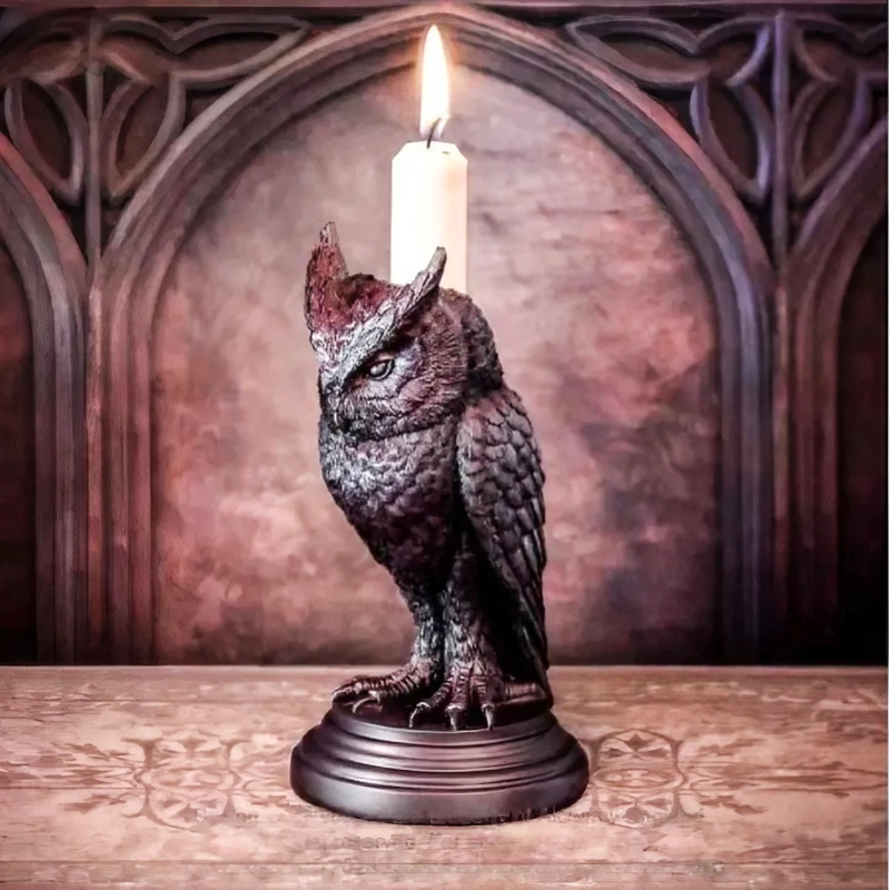

Home Decoration Accessories Halloween Gothic Candlestick Decoration Resin Home Decoration Antique StyleOwl Decoration Statue