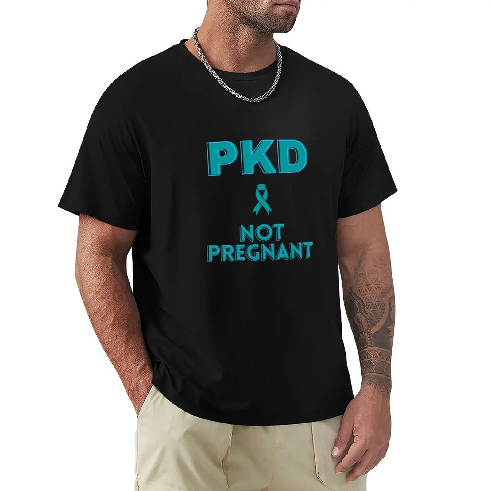 Фото Футболка с надписью «Поликистоз почек (PKD) Не для беременных», стандартный крой, однотонная. №1