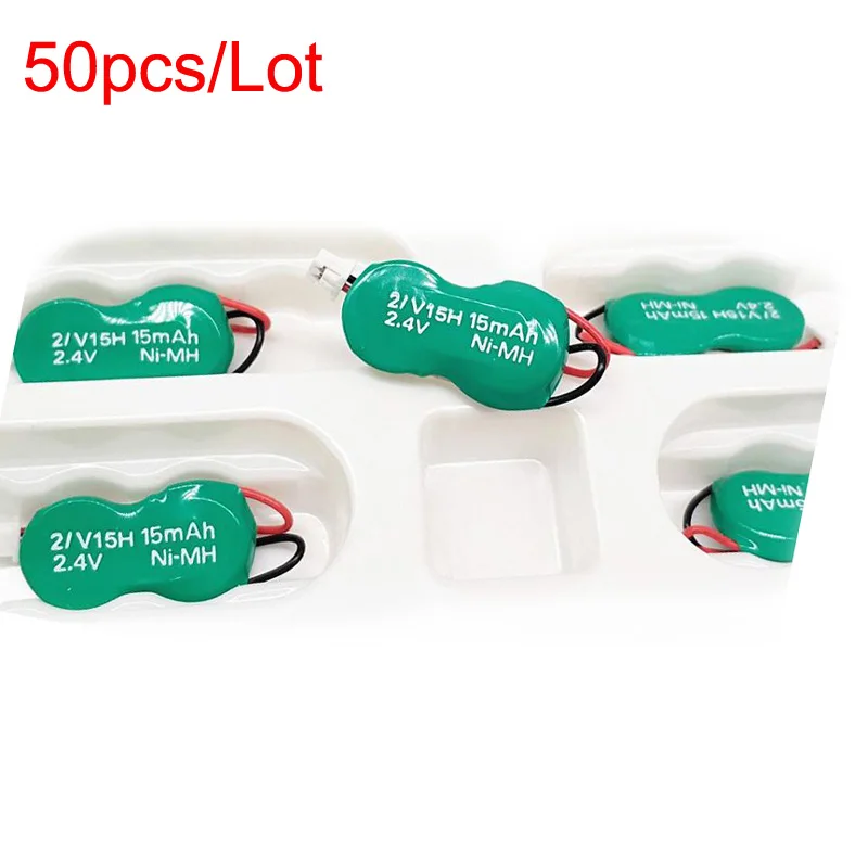 

50 шт., 2,4 В, 15 мАч, материнская плата для ноутбука BIOS, CMOS, 2/V15H, 2/V15H, никель-металлогидридный аккумулятор с 2 контактами, провод для VARTA Memory, батаре...