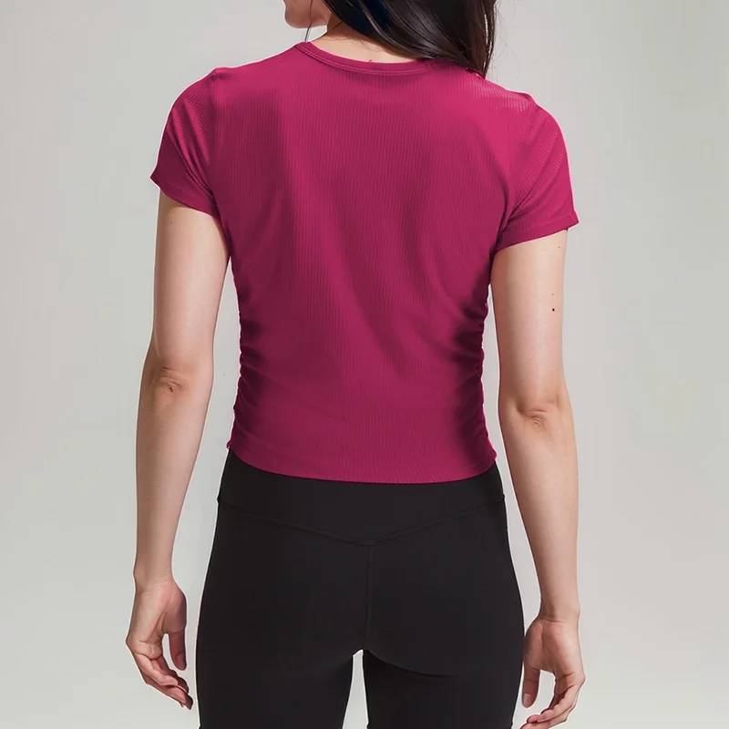 Lulu-Women's short sleeved breathable nylon ribbed high elastic sports yoga suit