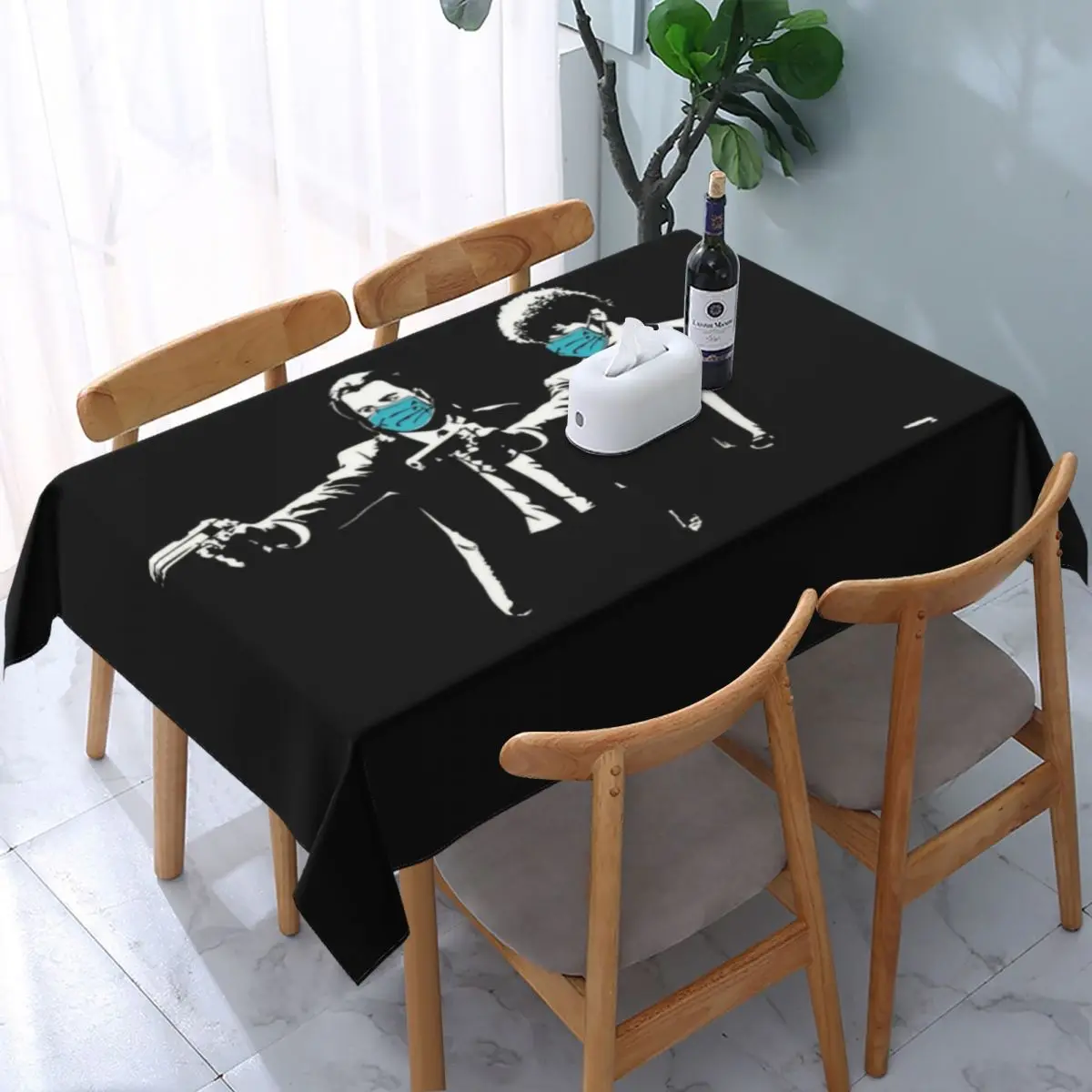 

Rectangular Banksy Pulp Fiction Funny Print Table Cloth Oilproof Tablecloth 40"-44" Table Cover Backed with Elastic Edge