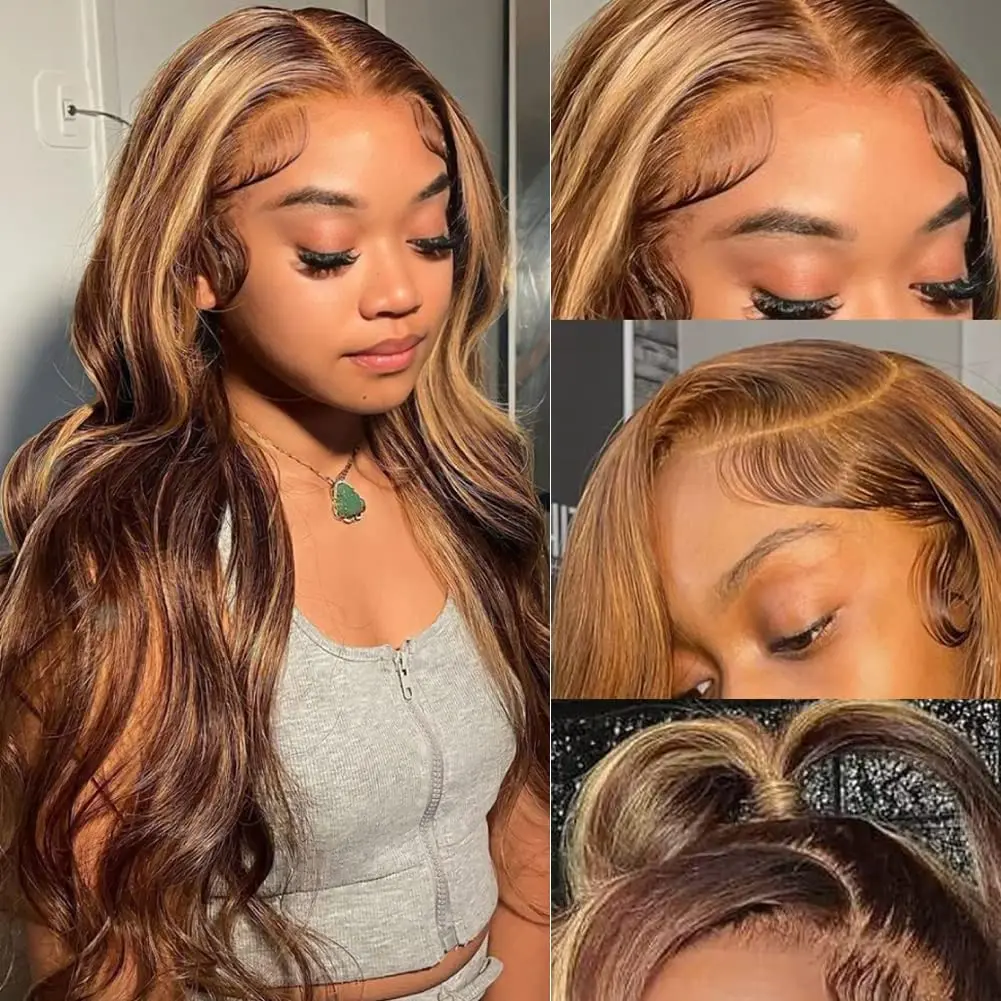 

Highlight Wig Human Hair Body Wave Lace Front Wigs For Woman Human Hair 360 Full HD Lace Frontal Wig Ombre Blonde Lace Front Wig