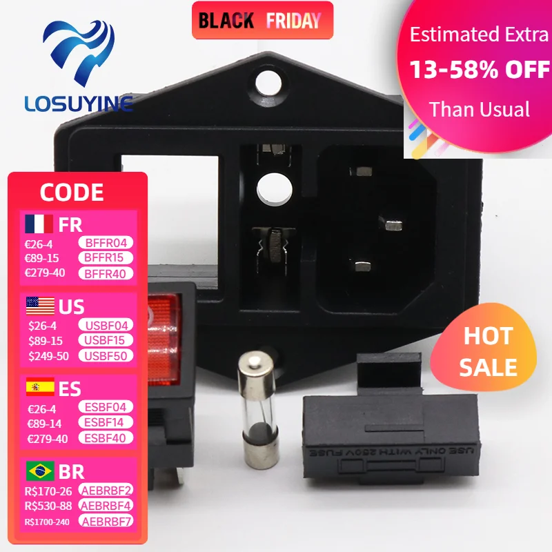 

Кулисный переключатель питания IEC, 3-контактный, 320 C14, входные розетки, разъем переключателя, 10 А, 250 В