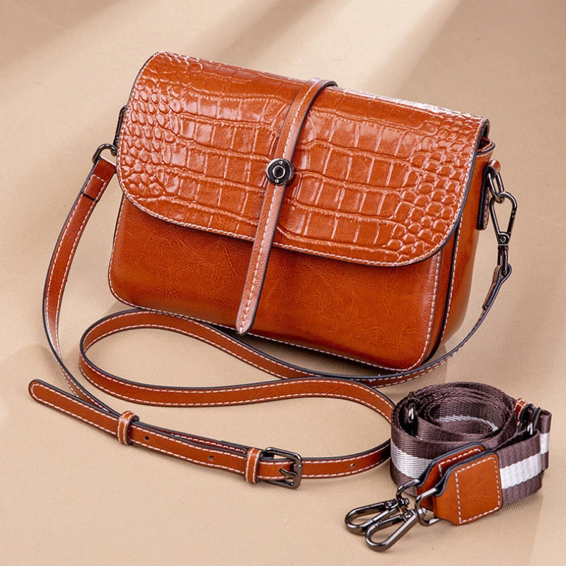 

Versatile Single Shoulder Messenger Bags Crocodile Grain Cowhide Lady Satchels Fashion Women's Leather Crossbody Square Bags