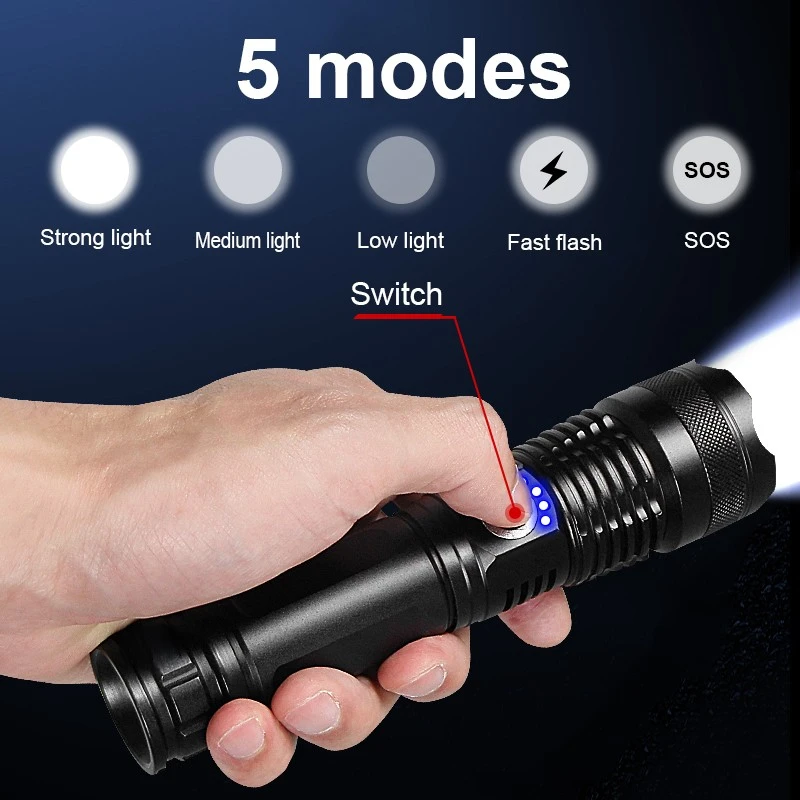 XHP360 Супер мощные перезаряжаемые фонарики Сильный свет Светодиодный фонарь USB Type-c