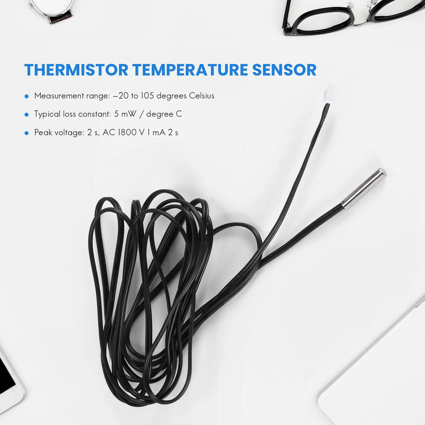 

2 m NTC thermistor temperature sensor waterproof probe wire 10 K 1% 3950 black