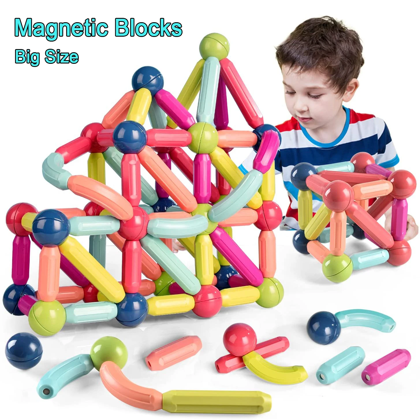 Big Size Magnet Sticks Construction Set Magnetic Designer Bar Rod Balls Building Blocks Educational Magnet Bricks Toys Kids Gift