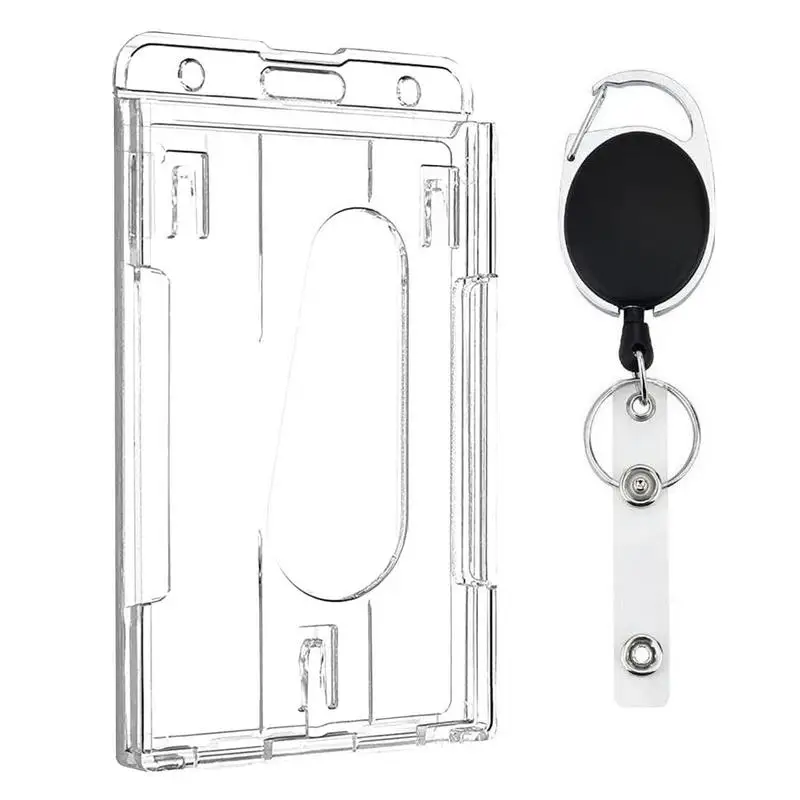 

Clear Card Holders 2 Card Badge Holder Cards Sleeve With Thumb Slot Hard Transparent Case Protector For School IDs Credit Cards