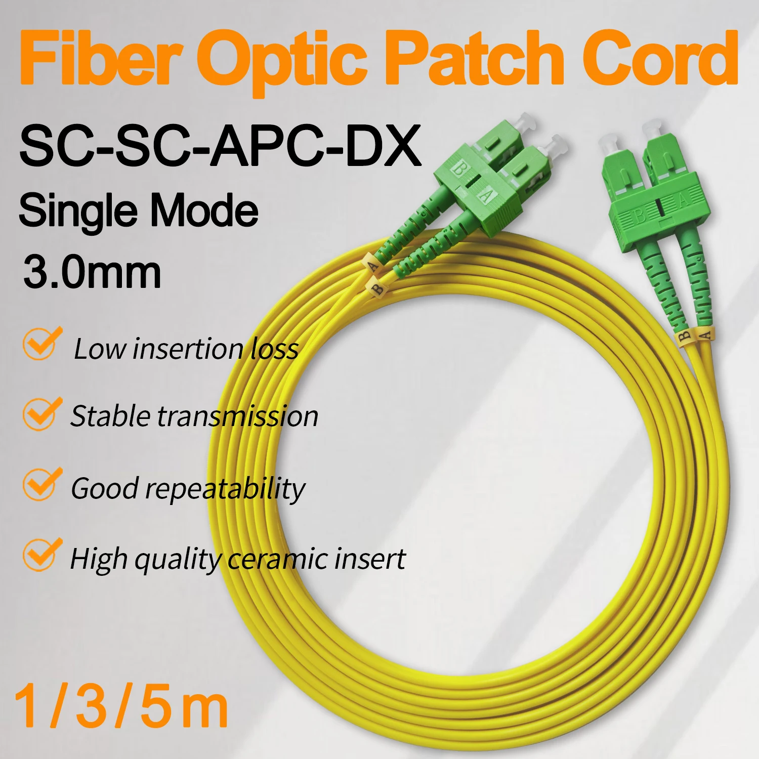 

3.0mm SC APC Fiber Optical Patch Jumper Cable Cord Singlemode Duplex 1m 3m 5m PVC SM 1310/1550nm FTTH