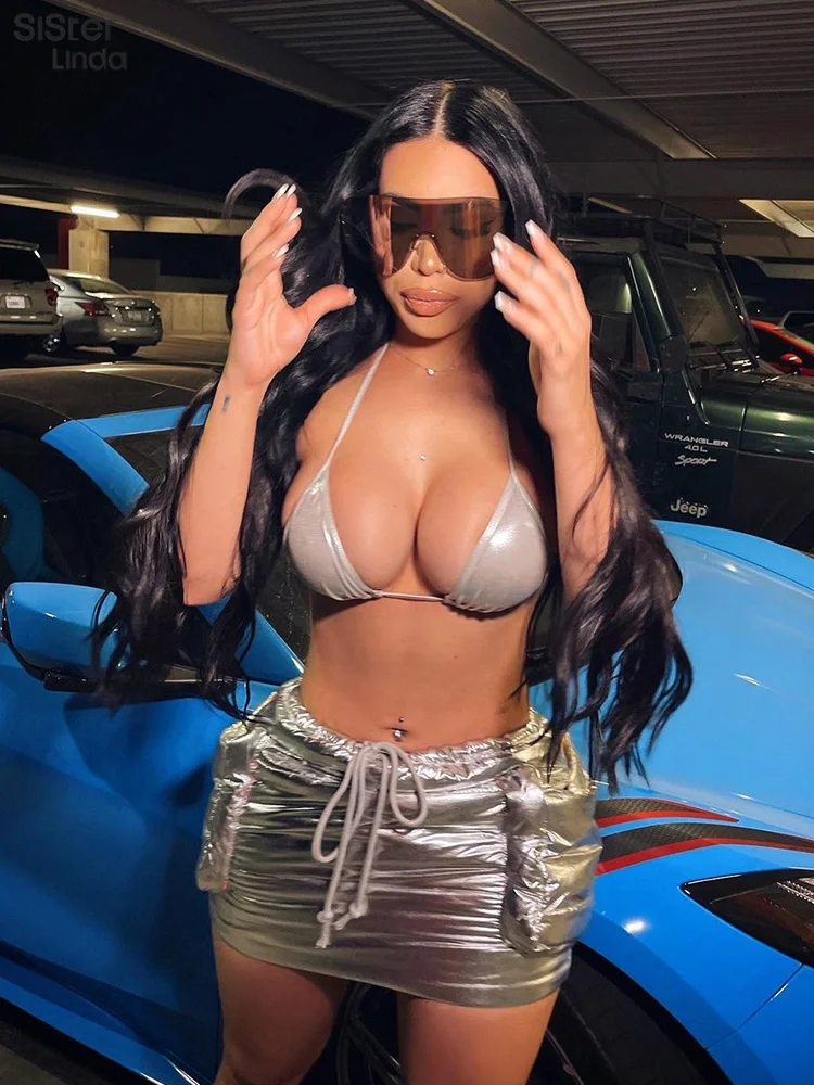 

Женская облегающая юбка Sisterlinda, однотонная эластичная юбка с карманами и высокой талией, Y2K, для вечеринки, уличная одежда