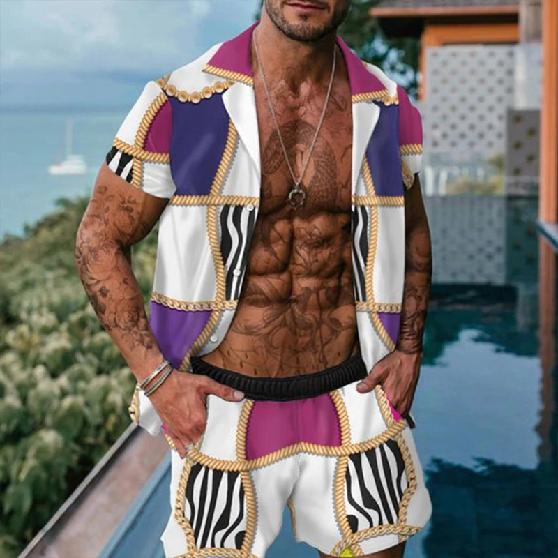 

Men Tracksuit Beach Print Shorts Men's Daily Sportswear Shirt Set Two-pieces New Fashion Hawaiian Print Short Sleeve Shirt Sets