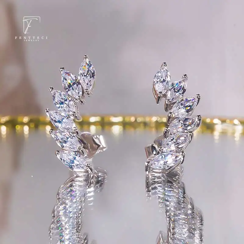 FENTTECI 925 Sterling Silver Elf Earbone Clip Angel Wings Flash Diamond Curved Stud Earrings Advanced Custom Earrings For Women