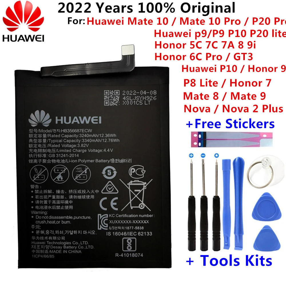 Оригинальный аккумулятор Huawei Honor P8 P9 P10 P20 5C 5X 6A 6C 7X 7C 8 S8 8X 8E 8C G9 9 9i 10 G10 Mate Nova 2 2i 3i Lite Plus