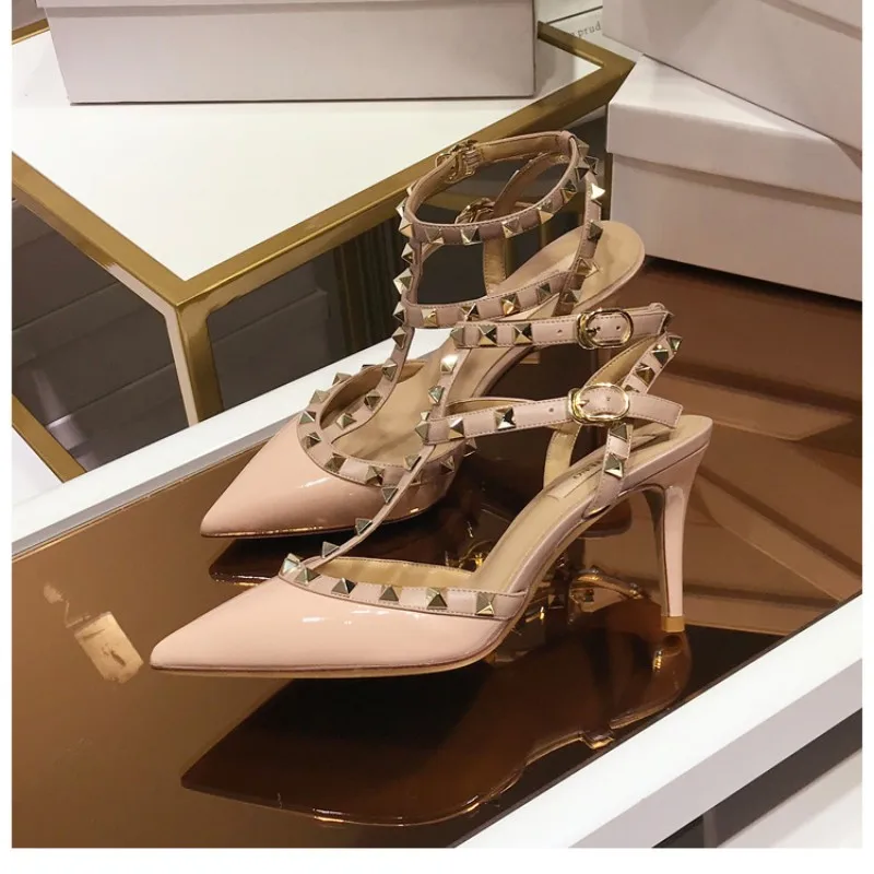 Gladiator Sandals Summer 2023 Ankle Strap White For Women's Shoes Party Shoes Brand Rivet High Heels Designer Sexy Ladies Shoes