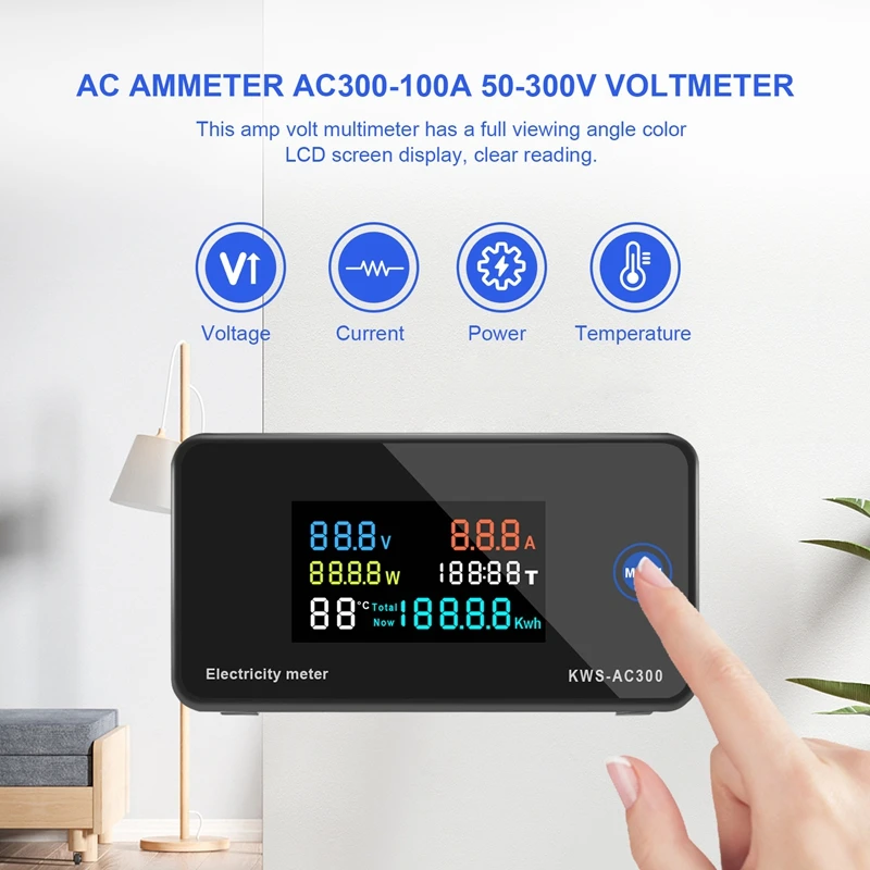 Ваттметр переменного тока AC300 50-300 В Вольтметр Амперметр Счетчик энергии