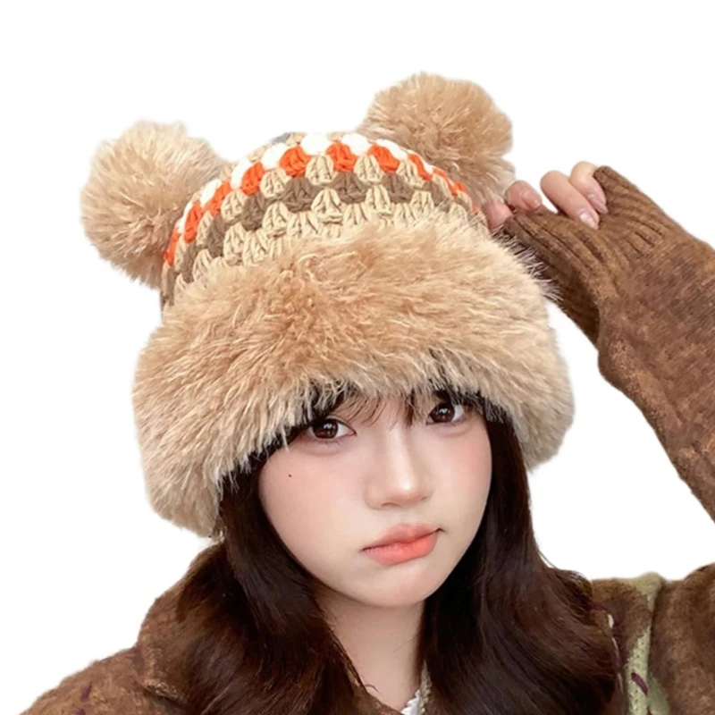 Унисекс шапка с плюшевым мишкой плюшевая утолщенная для холодной погоды теплая