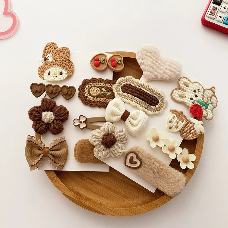 

Animal Rabbit Knitting Hairpins Milk Coffee Warm Color Hairpins Children Cartoon Bear Flower Barrettes Plush Knitting Hairpins